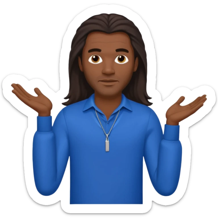 Fabrice Morvan, French Singer (b.1966) with dark skin, long brown hair, blue outfit sticker