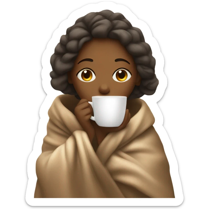 girl inside a blanket sipping coffee eyes closed sticker
