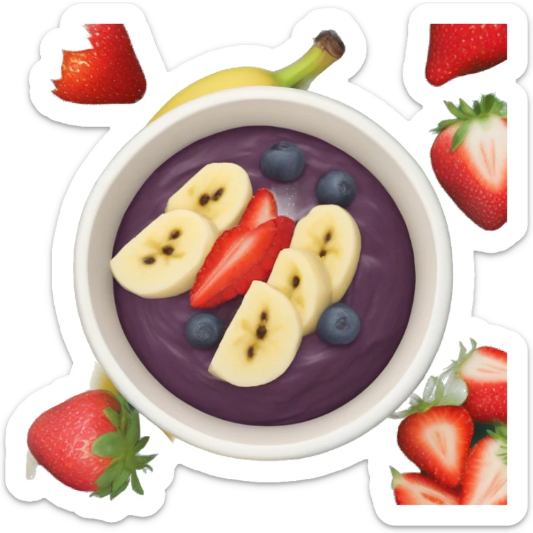 Bowl of blended açai with banana and strawberry slices on top  sticker