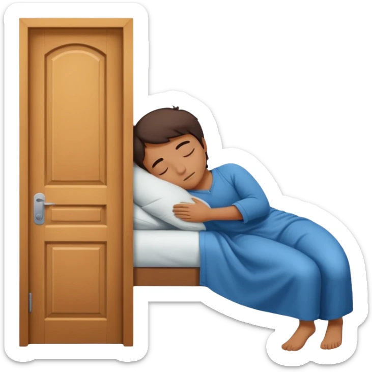 emoji of a person sleeping on a door labeled 'opportunity' with transparent background alpha channel sticker