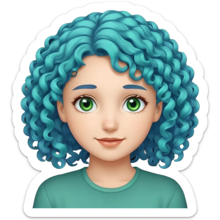 Girl with curly blue hair, green eyes, and very fair skin. sticker
