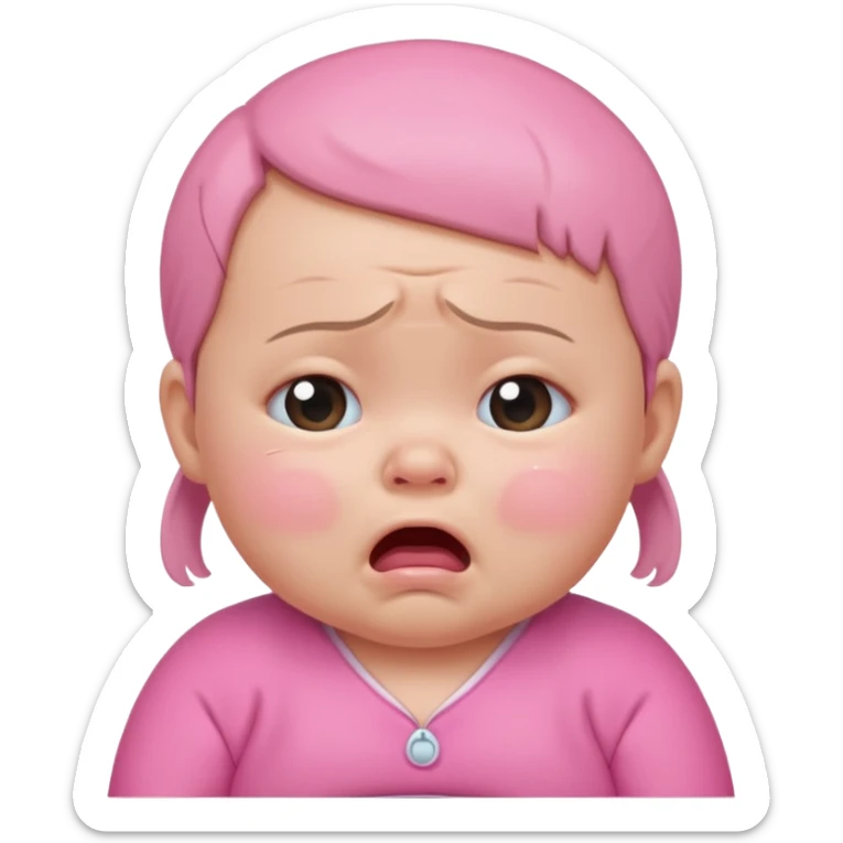 a portrait of crying baby , wearing pink clothes sticker