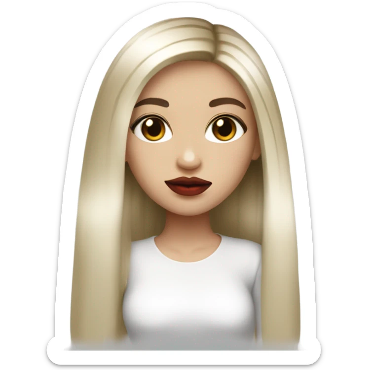 girl with white skin and balayage straight straight hair , black black eyes with eyelashes, red lips,  sticker