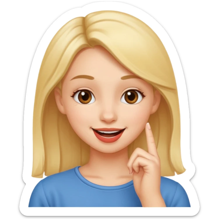 Fille amoureuse qui avec le bout de l'ongle de son index touche sa bouche sticker