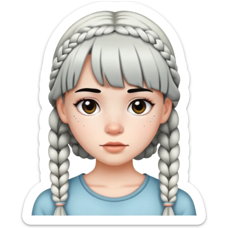 Girl with white skin and Black straight hair with braids and bangs with freckles on her face sticker