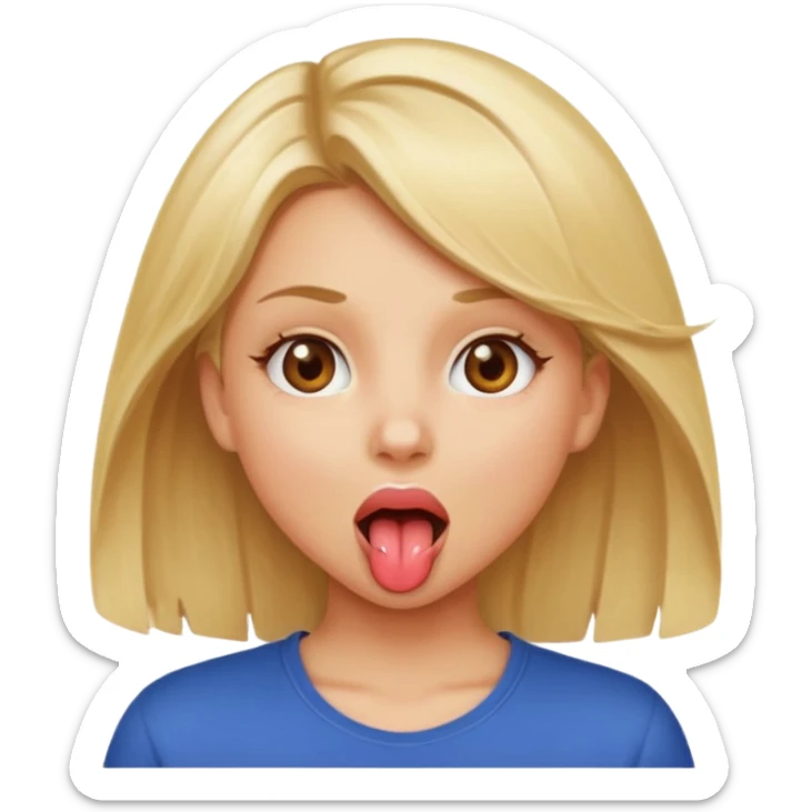 Girl with blonde hair and hazel eyes shaking her tongue  sticker