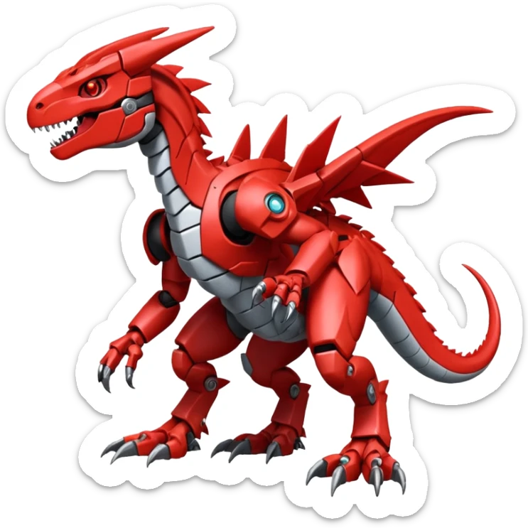 Cool Edgy Futuristic Red Digimon-Fakemon-Guilmon-Velociraptor-Dragon-Mecha full body sticker