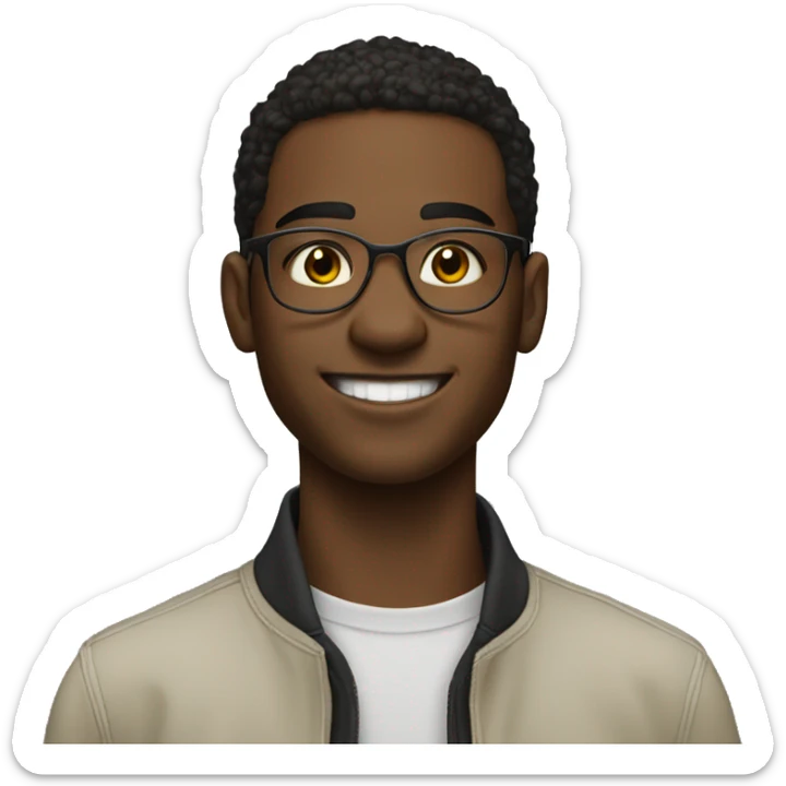 young man of about 20 years old, trader with circular glasses, smiling and straight hair sticker