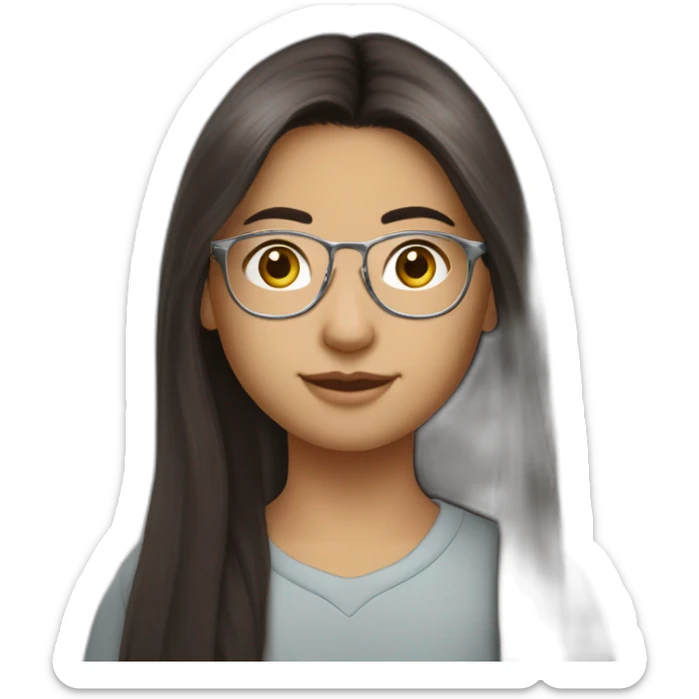 Uzbek 15yo, dark brown long a bit shiny hair with thin metal view glasses sticker