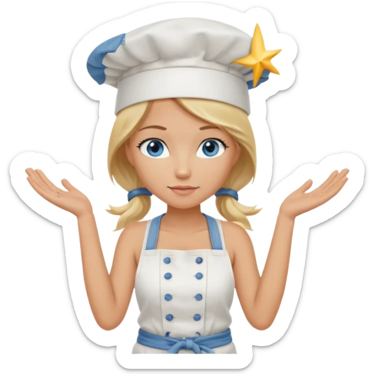 Sexy Full body  pretty
Long Blonde hair blue eyed female chef wearing white tank top, denim shorts and chef hat with arms folded sticker