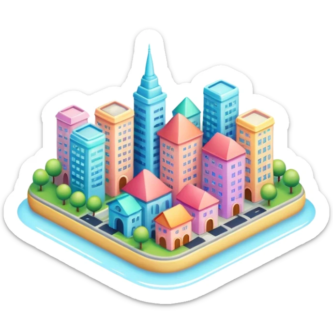  colorful shiny glossy pastel city  sticker