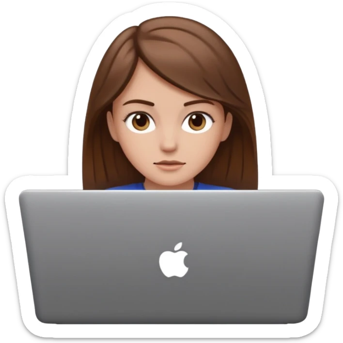 Make an emoji of a white girl with brown hair behind a laptop screen with her mouth not showing sticker