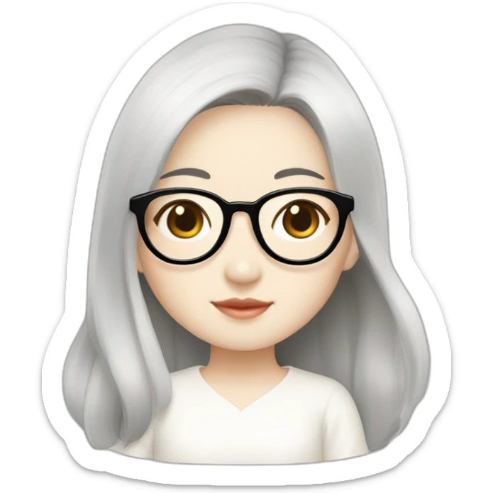 cute-singaporean-chinesegirl-in-muji-white-dress-with-black-hair and golden glasses sticker