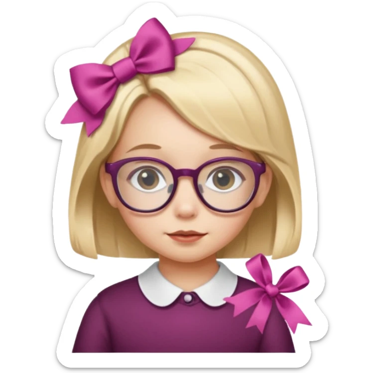 little girl with ribbon hairclip, wearing glasses sticker