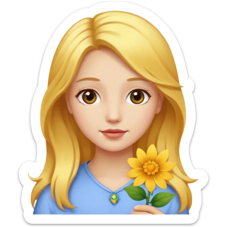 A girl with a flower in her hand, golden hair, and beauty. sticker