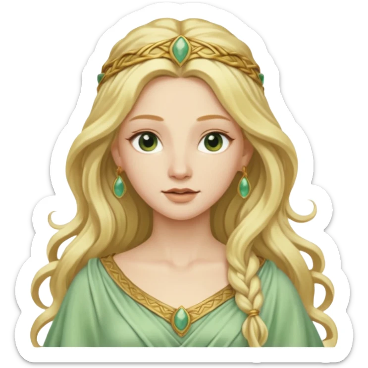 Terra, Earth Goddess from Rome Mythology with long golden blonde hair, pale green outfit sticker
