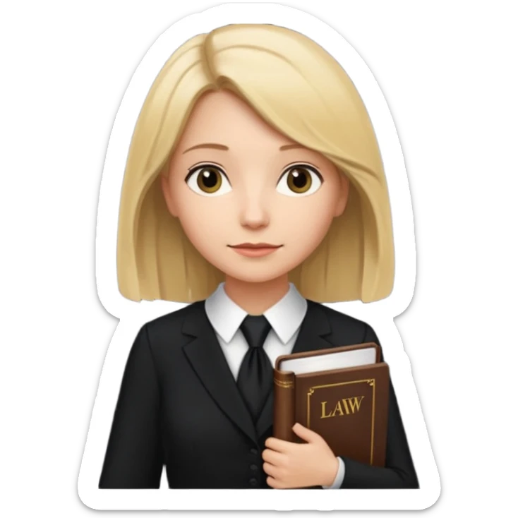 woman lawyer blanche et blonde avec des cheveux mi-long; elle est habillée avec une longue robe noire et une cravate blanche;  sticker