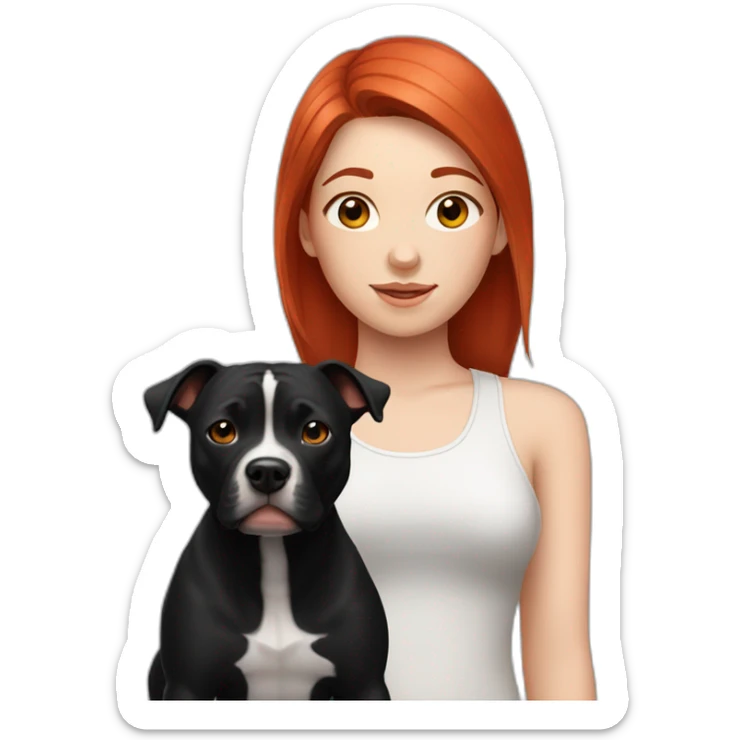 teenage girl, red hair with pet black staffy sticker