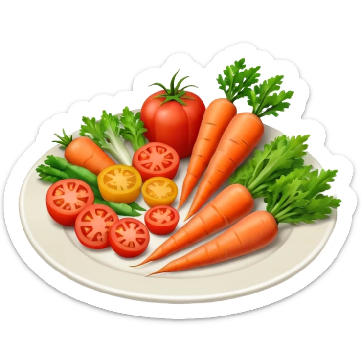 a plate of food with meat and vegetable and carot and tomato sticker