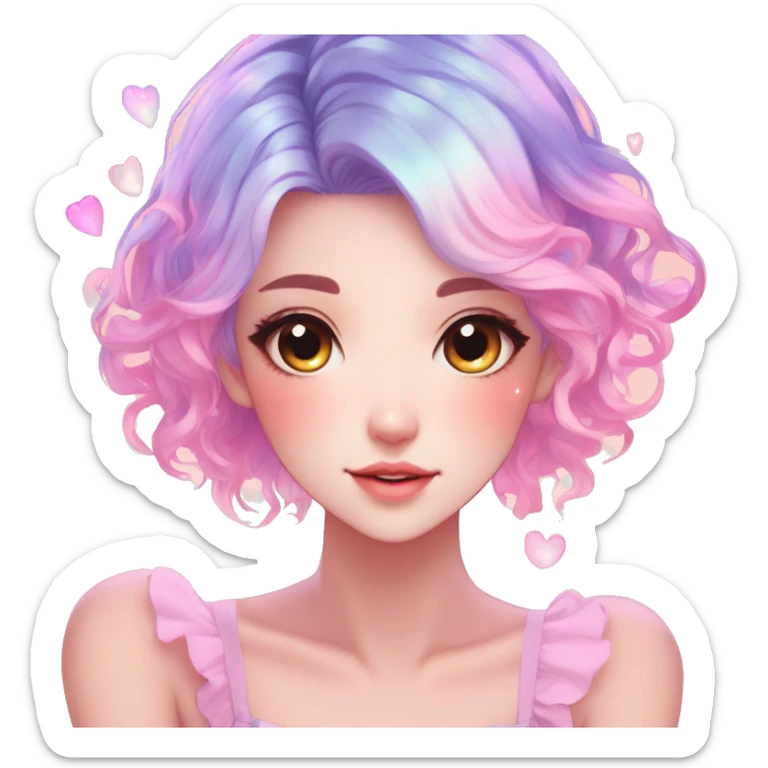 Gorgeous Beautiful Blushing Petite Colorful-Shiny-Pastel-Fairy-Anime-Girl with beautiful gradient pastel hair aesthetic sticker