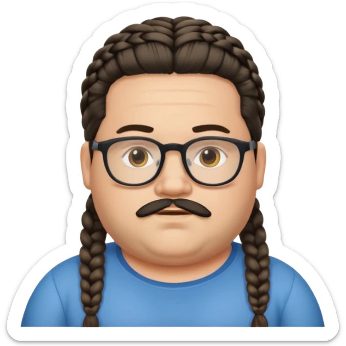I want an emoji of a chubby person with glasses and a beard, with braided hair and a black beard sticker