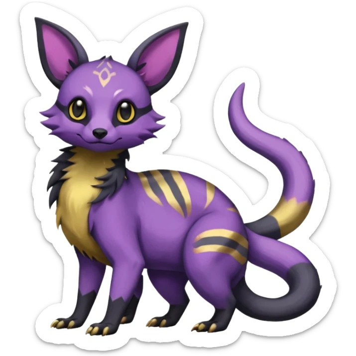 Rare exotic cute epic aesthetic gothic colorful Salandit-Eevee-Civet-species-Fakemon-hybrid-creature, with markings, full body sticker
