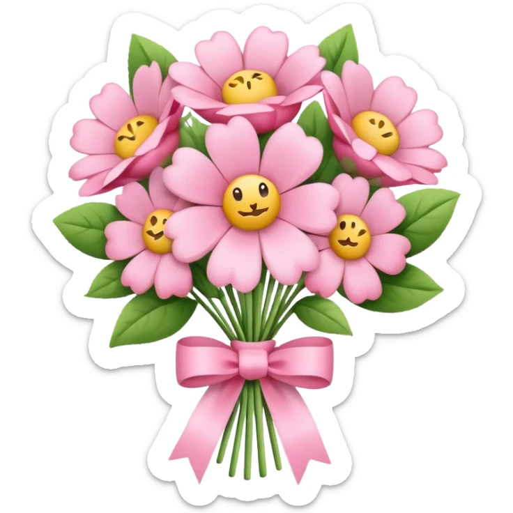 pastel pink flower bouquet tied with a ribbon, iOS Apple emoji style sticker