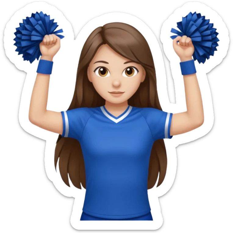 brown hair, hazel eyes, blue athletic cheerleading shirt, strait long hair girl sticker