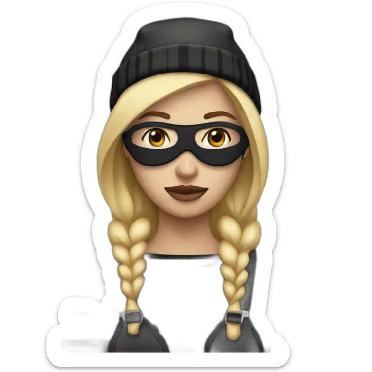 bank robber blonde woman with black beanie hat eye mask and striped shirt sticker