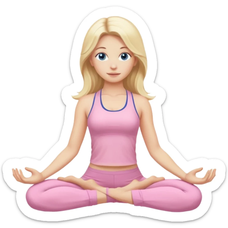 Long haired blonde with dark blue eyes yoga girl light pink clothes n sticker