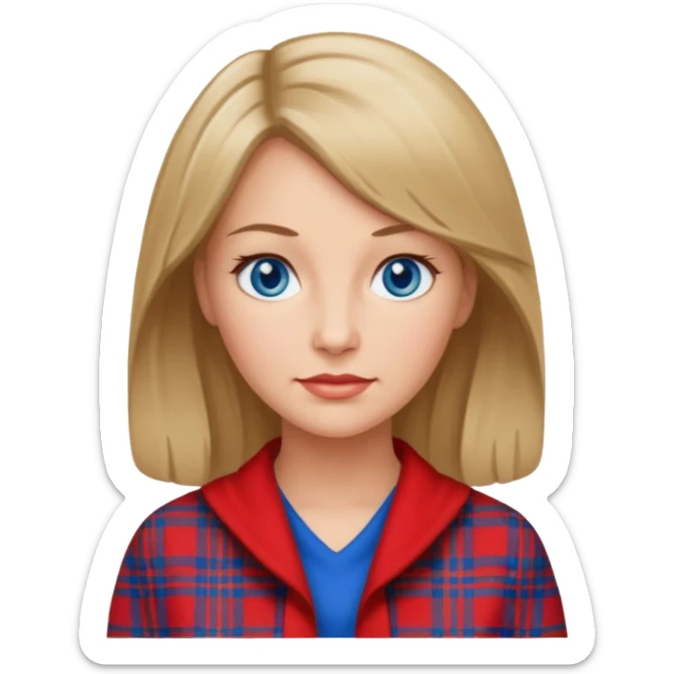 middle   aged female with Scottish red attire and dark blonde hair and blue eyes sticker