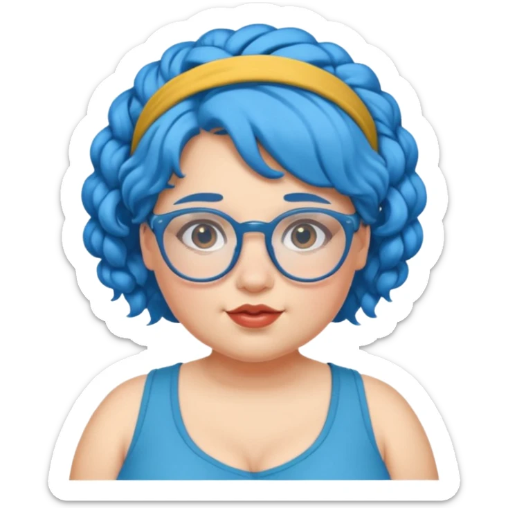 curly fat girl with blue hair and glassess and headband sticker