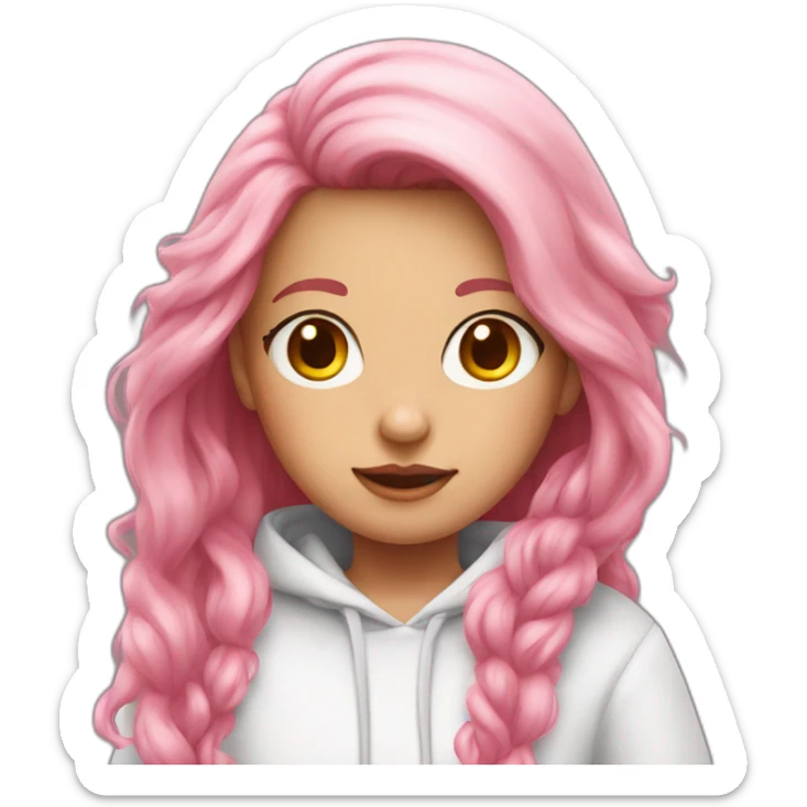 Long pink hair girl in white hoodie sticker