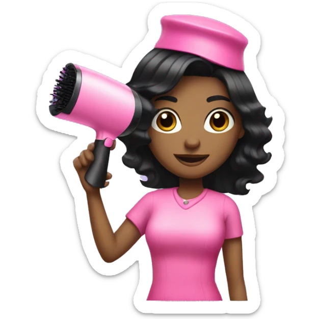 Black Hair dresser with black hair and pink outfit and hairdryer sticker