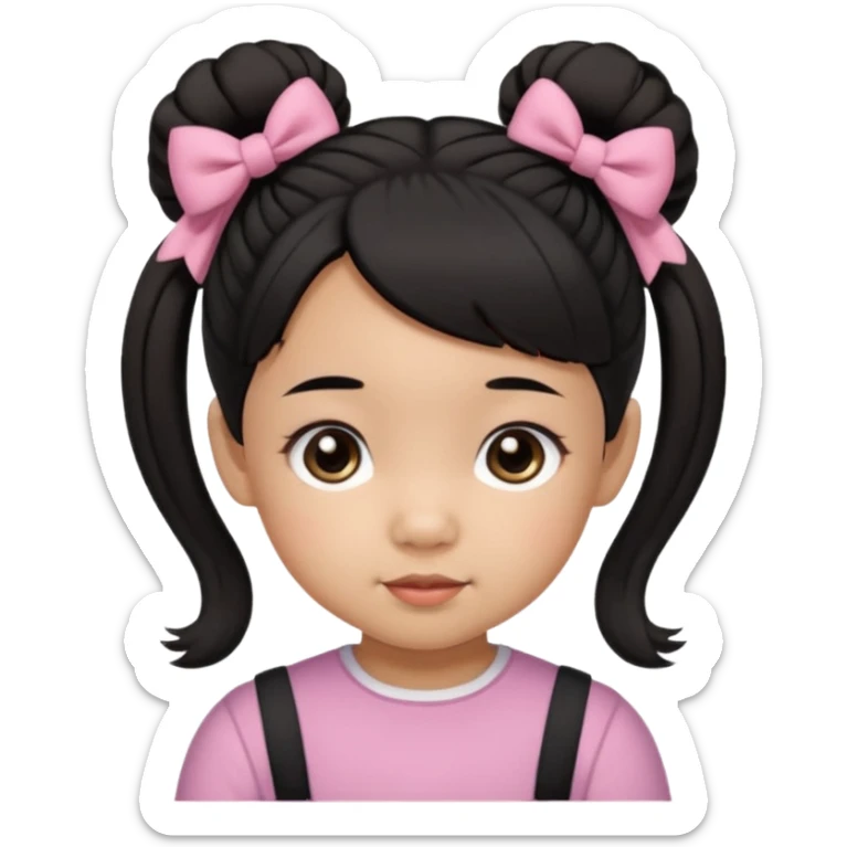 mixed 1 year old girl asian and american with short pigtails and cute bows i dark brown/black hair with big brown eyes emoji sticker