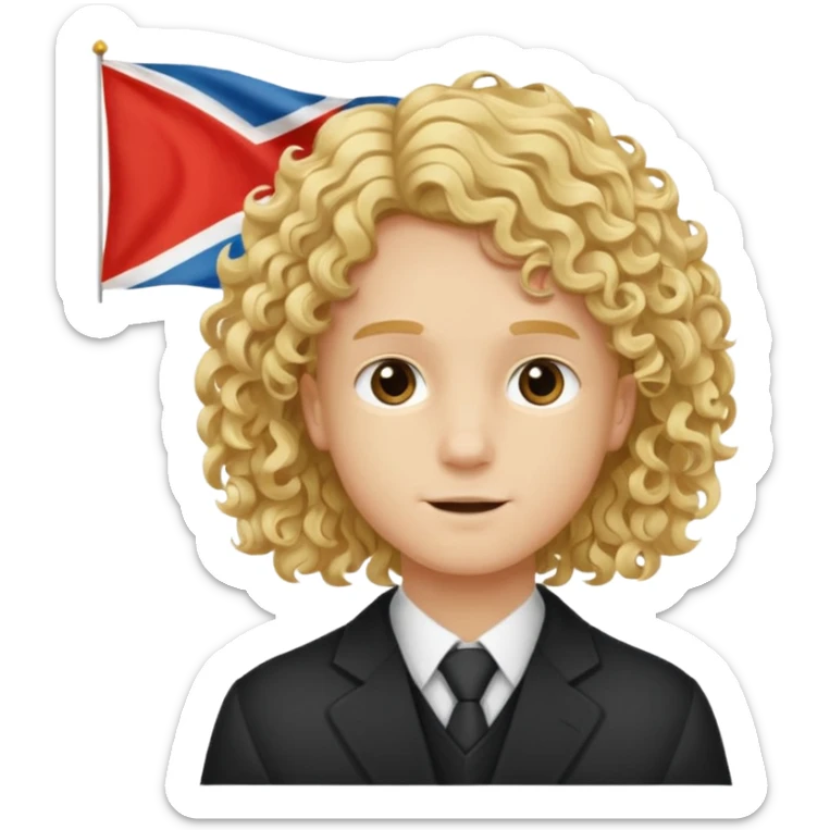 Erstelle mir eine weißen Jungen der locken bat der vor einer bossnien flage steht und dumm aus sieht sticker