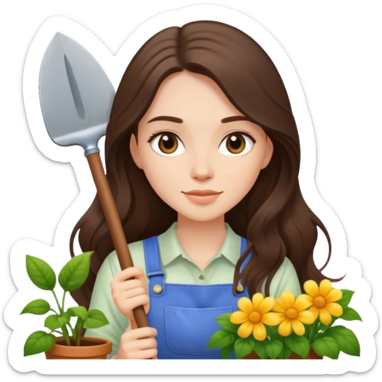 beautiful pale brunette girl with long hair gardening sticker