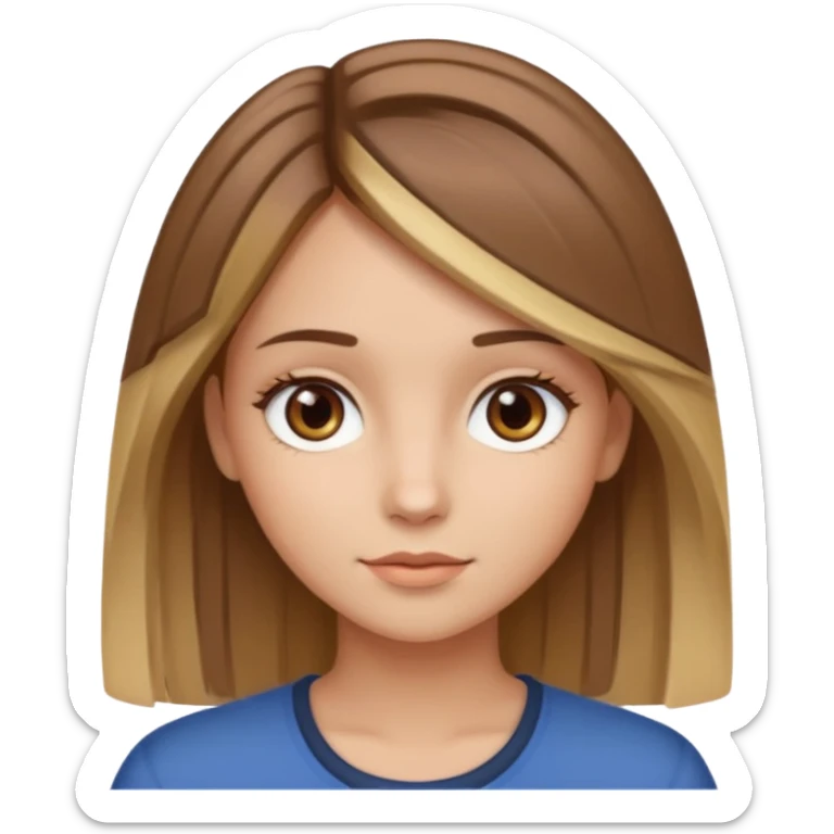 Girl with straight brown hair with blonde highlight and with brown eyes sticker