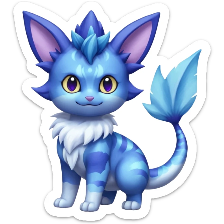 Vaporeon-Purrloin-Meowstic-Fakémon-hybrid-creature (full body)  sticker