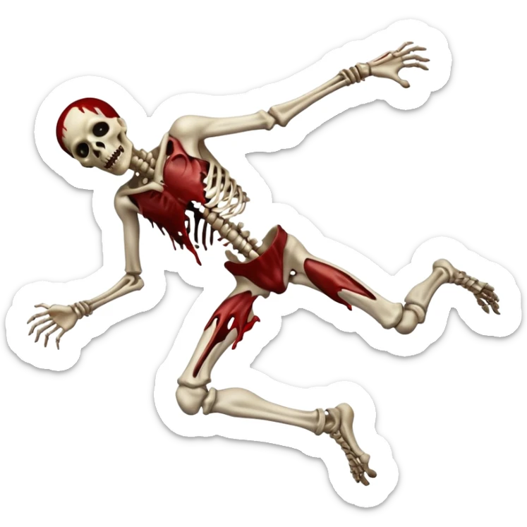 3D rotting corpse jumping in the air. In the style of your bloody skull art. More blood sticker