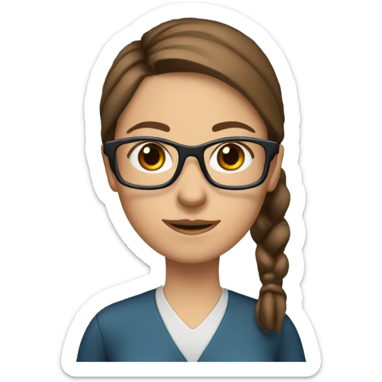teacher, grey/blue eyes, brown hair, ponytail woman, blackboard, glasses sticker