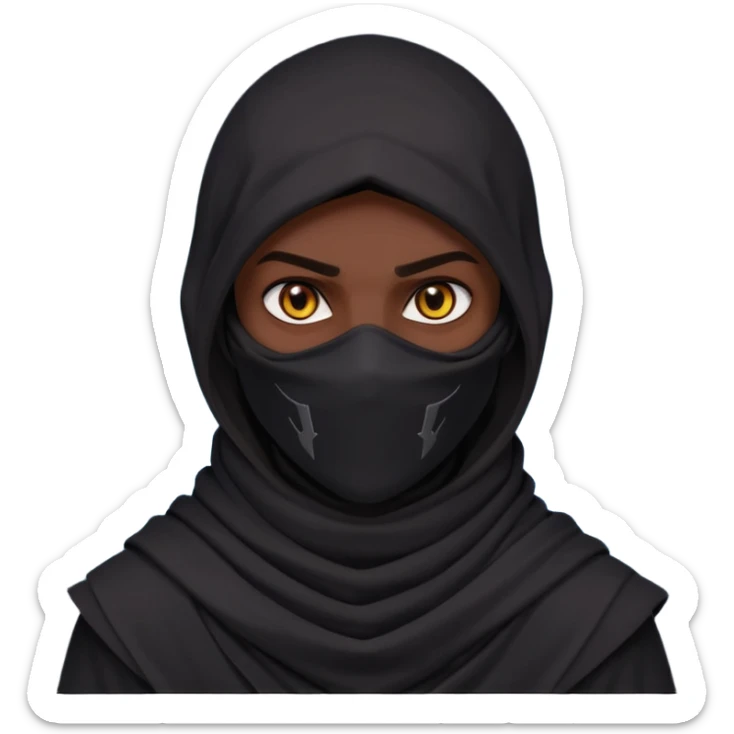 desert assassin portrait, head and shoulders only, dark hood, face scarf, mysterious glowing eyes, stealth vibe, 3D cartoon, mobile game icon style, clean background, no text, no watermark
 sticker