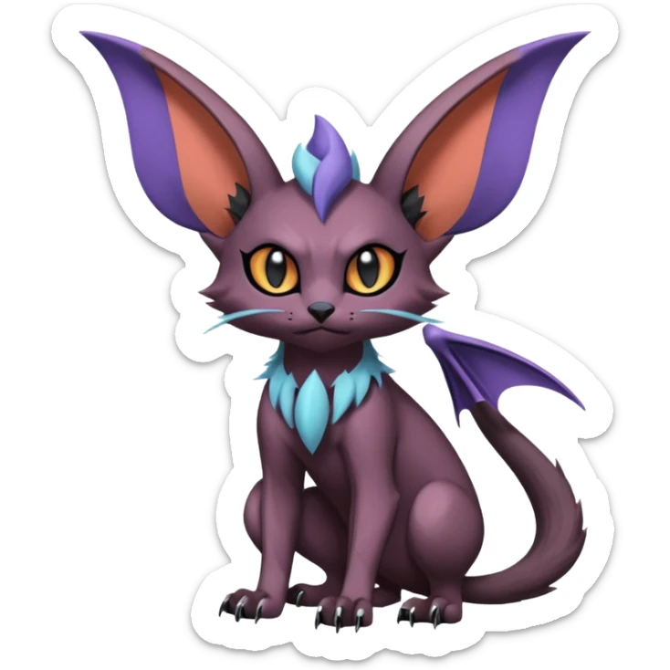 dark edgy dull pointy edgy Noivern-Noibat-Purloin-Torracat-Lykoi-Caracal-bat-cat-Fakemon-fusion-hybrid-creature with bat-wings on head as ears sticker