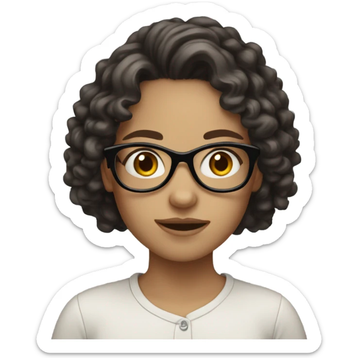 Pale girl with dark brown long curly hair and glasses sticker