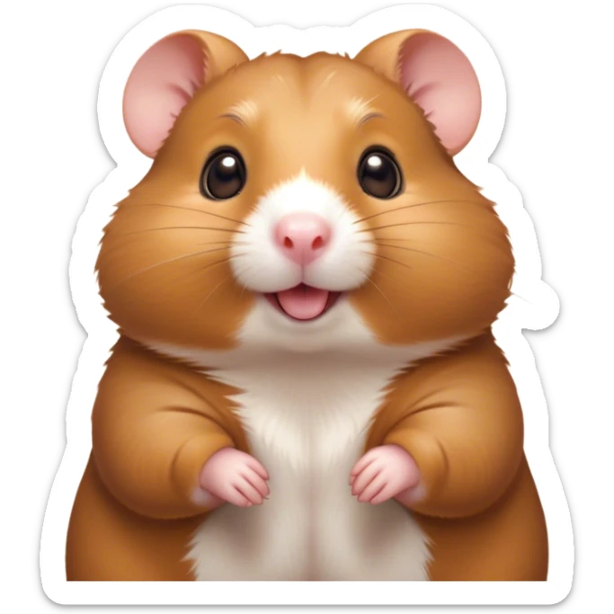 Cinematic Cute Brown Hamster Portrait Emoji, Head tilted playfully and inquisitively, featuring a glossy, rich brown coat with a delicate sheen, round, sparkling dark eyes filled with curiosity, Simplified yet irresistibly adorable features, highly detailed, glowing with a warm, friendly glow, high shine, affectionate and lively, stylized with a touch of whimsy, bright and endearing, soft glowing outline, capturing the essence of a mischievous yet loving hamster, so playful it feels like it could dash out of the screen and into your arms! sticker