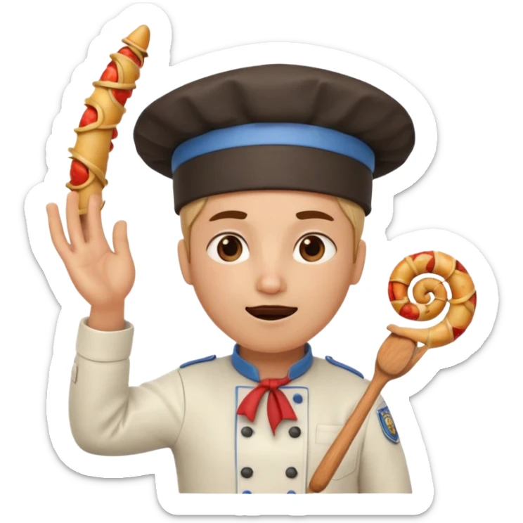  character that is police officer, Chef hat, Expressive body position, Skin or fur, Pepperoni, Frozen, Bus, Tribal outfit, Spiral horn, entertainment, Film studio, hat type, emotion.
 sticker