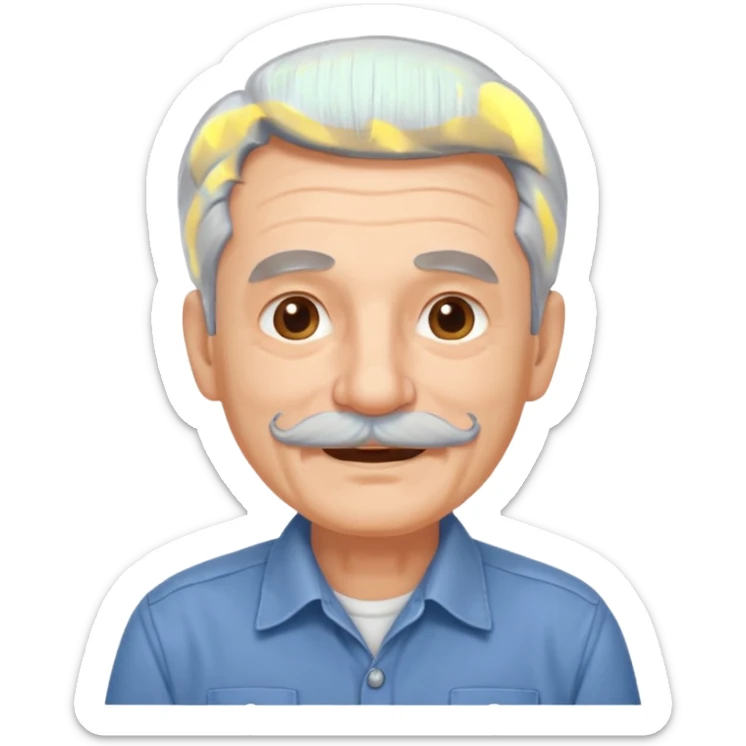 Old man with gray hair and mustache and working shirt. happy optimistic expression sticker