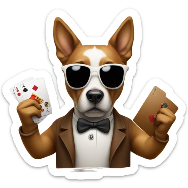 Dog playing poker with shades on and 2 cards in his hands sticker