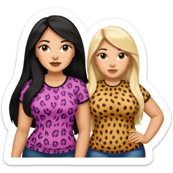 Tan Latina woman with long black hair chubby and black woman with long blonde hair slim thick in cheetah top sexy sticker