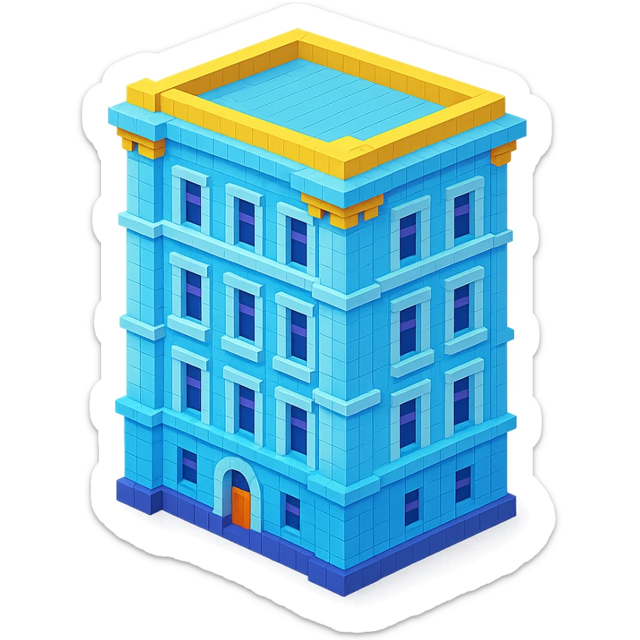 old Saint Petersburg building, blue pastel facade, decorative cornices, isometric view sticker